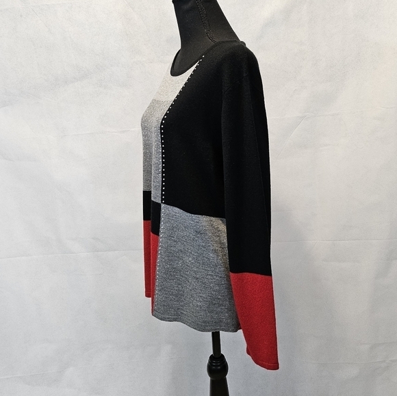 Allison Daley Black Red Grey Rhinestone Bling 100% Acrylic Sweater Size XL - Picture 5 of 7